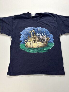 Vintage Noahs Ark T Shirt Faded Black Sz S Simply Basic Christian Animals Bible